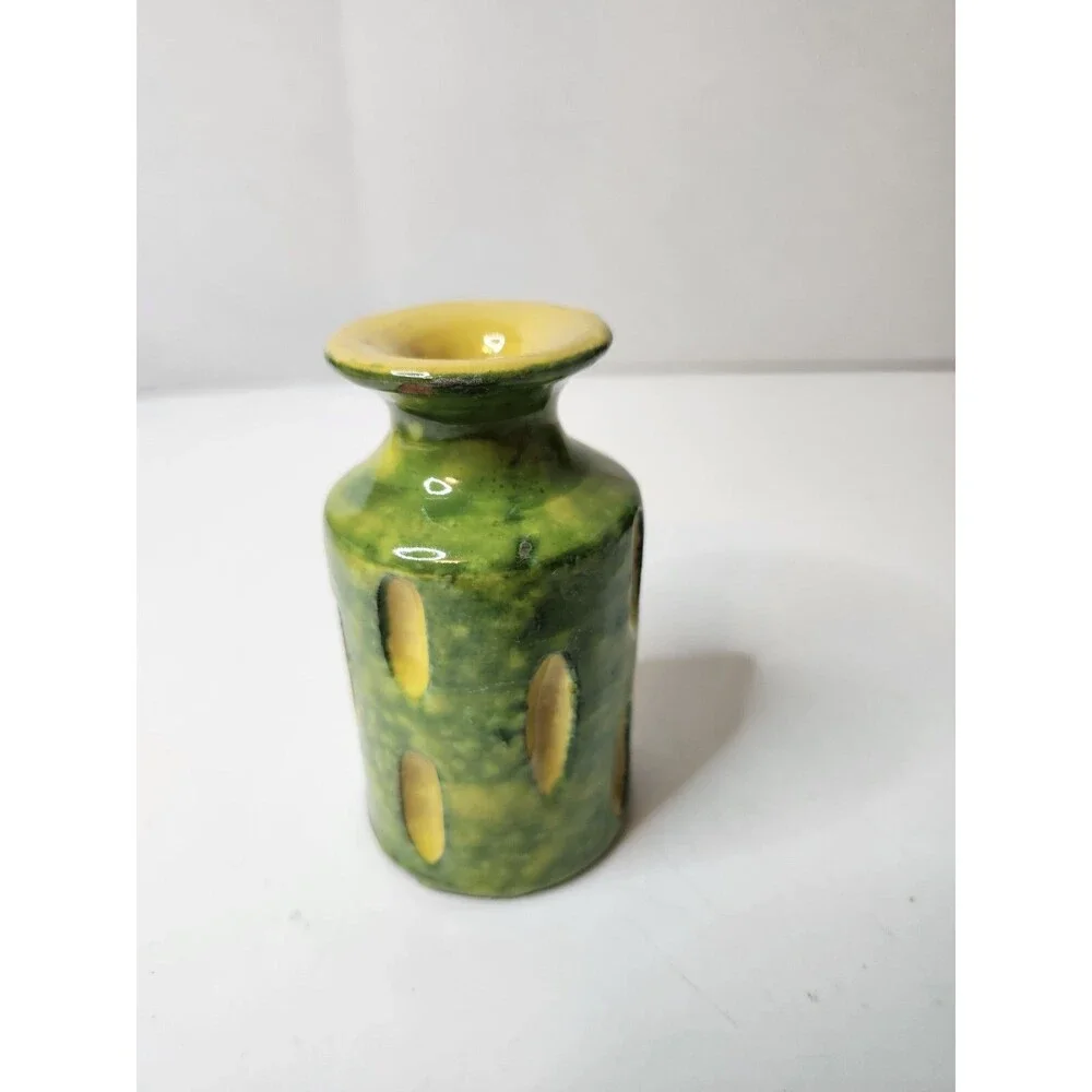 MCM Art Studio Sculpted & Carved Colorful Art Pottery Vase 4